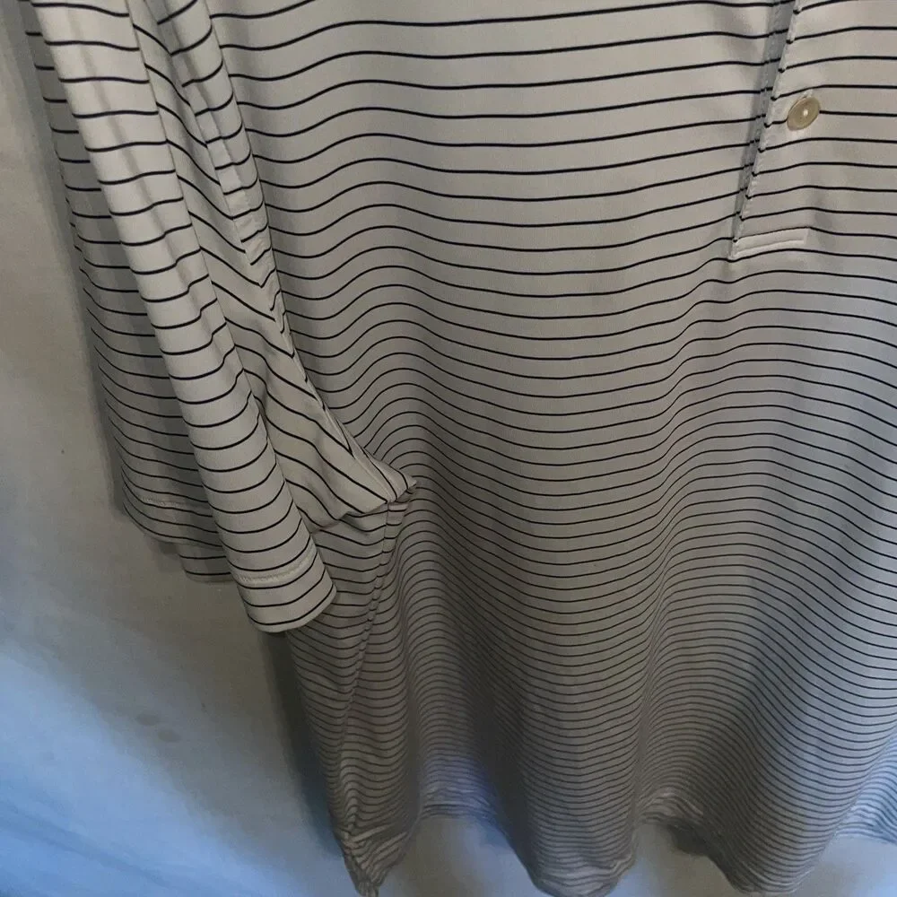 Peter Millar Summer Comfort Men’s Polo Shirt Sz XL White Striped Athleisure Golf